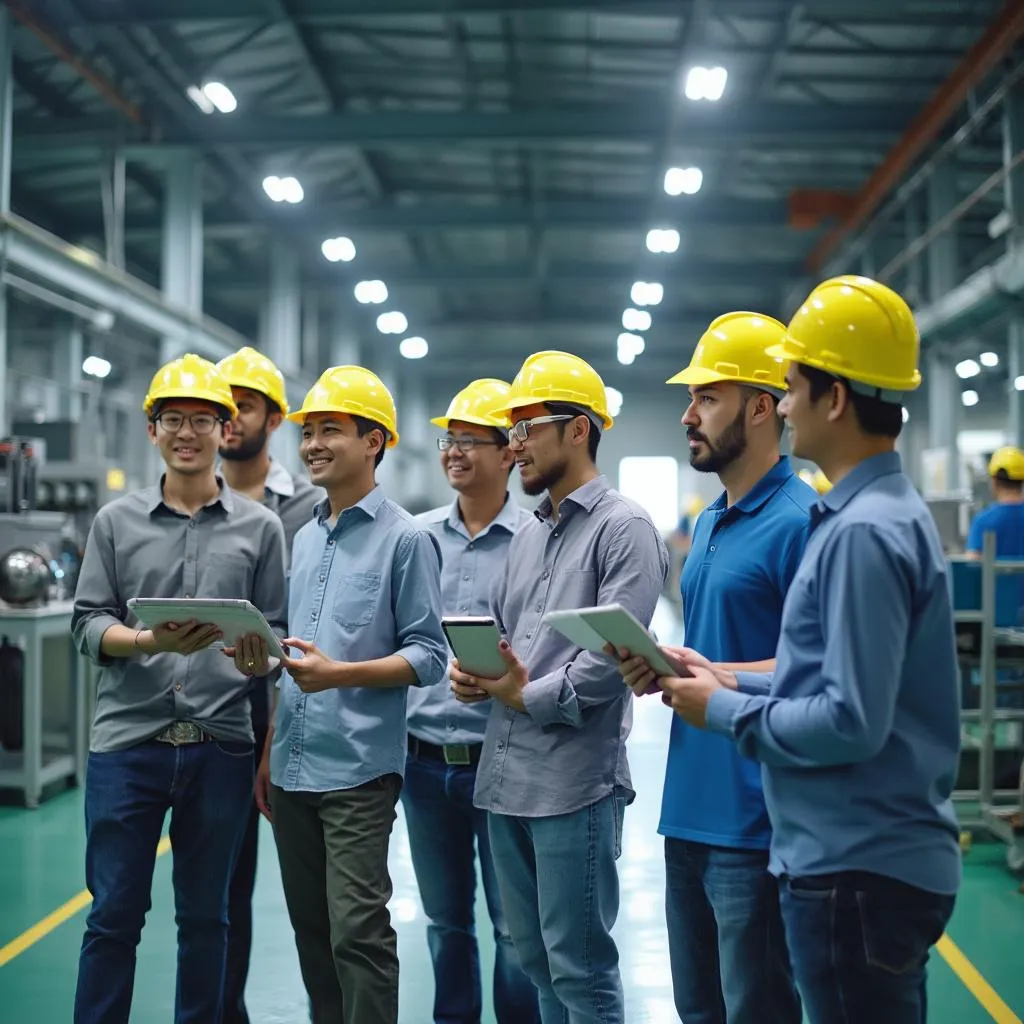 Company analysts visiting Malaysian manufacturing facility